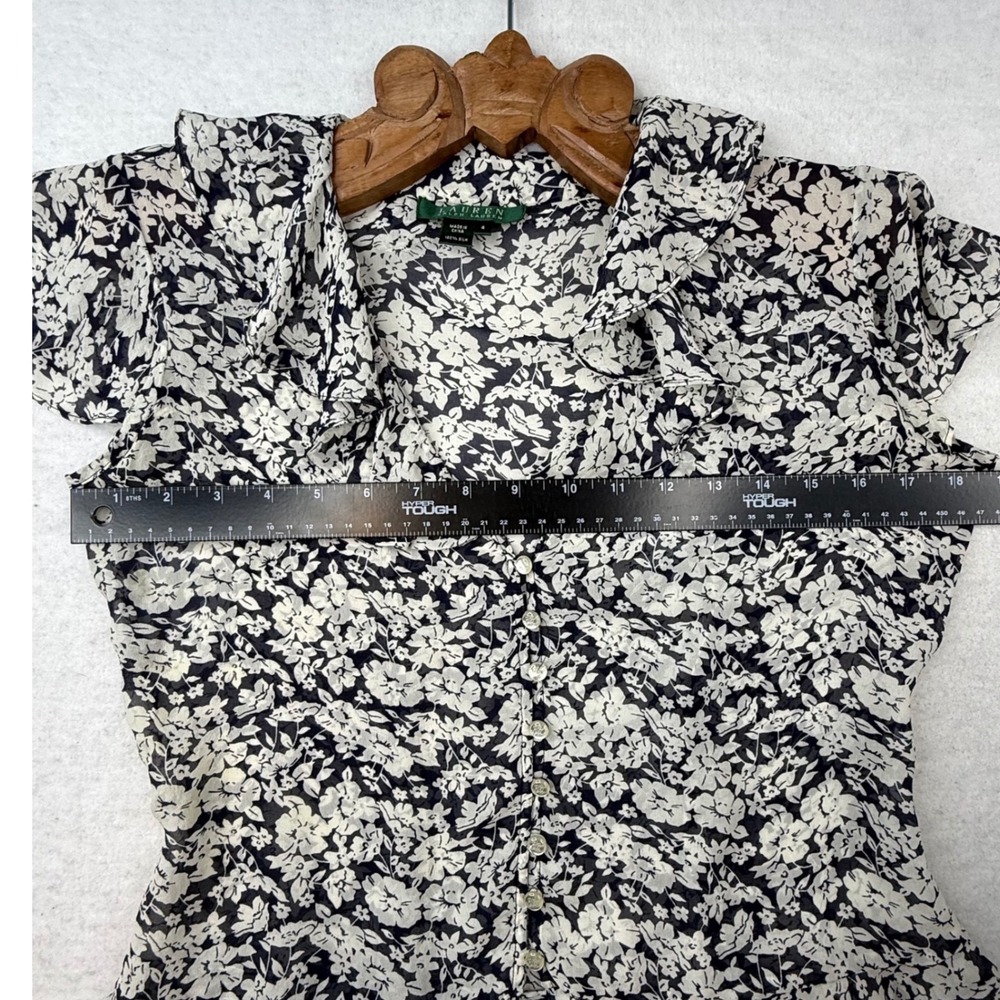 Lauren Ralph Lauren Silk Floral Ruffle Blouse Peplum Top siren sz4 -faint spots - Picture 5 of 9